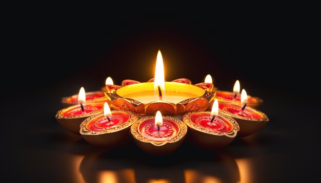 Happy diwali festival background with realistic oil lamp