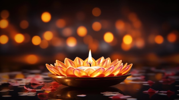 写真 ディヤ オイル ランプと花曼荼羅インドのカラフルな伝統的なハッピー ディワリ祭のコンセプト