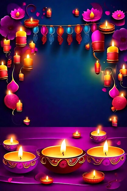 Happy Diwali festival Deepavali celebration with candles banner template with copy space