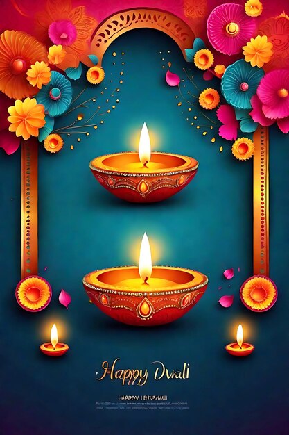 Happy Diwali festival Deepavali celebration with candles banner template with copy space