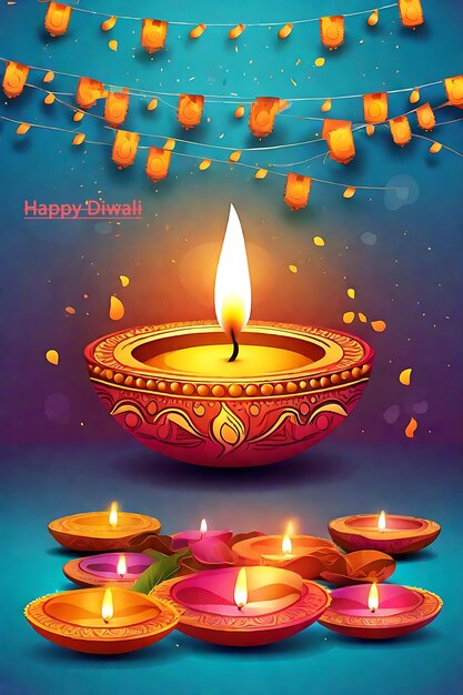 Happy Diwali festival Deepavali celebration with candles banner template with copy space