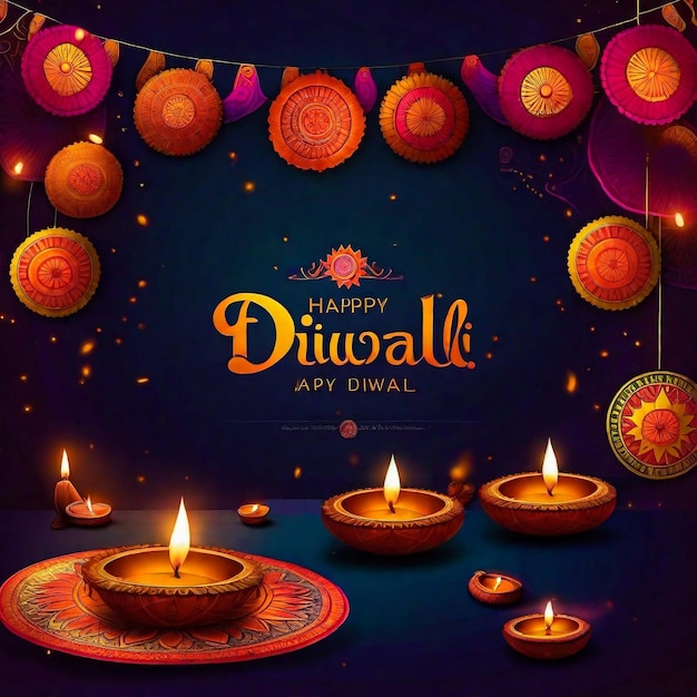 Happy diwali festival of lights colorful banner template design with decorative diya lamp vector