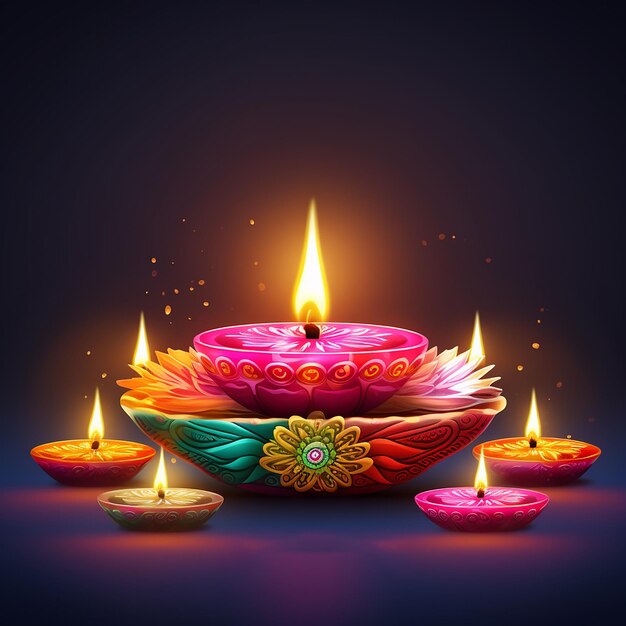 Happy Diwali festival of lights colorful banner template design with decorative diya lamp