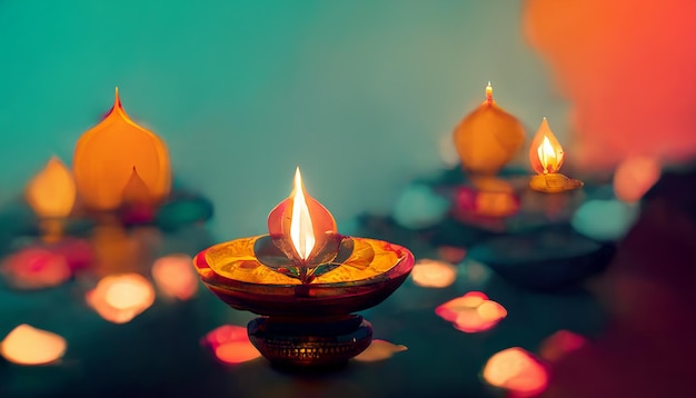 Happy Diwali festival of lights holiday background illustration design digital art style