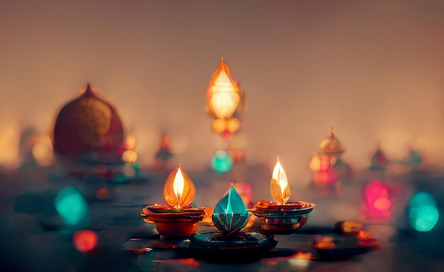 Photo happy diwali festival of lights holiday background illustration design digital art style