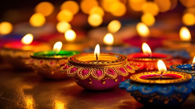 Happy diwali festival multi color decorative diya for diwali celebration deepavali festival of light