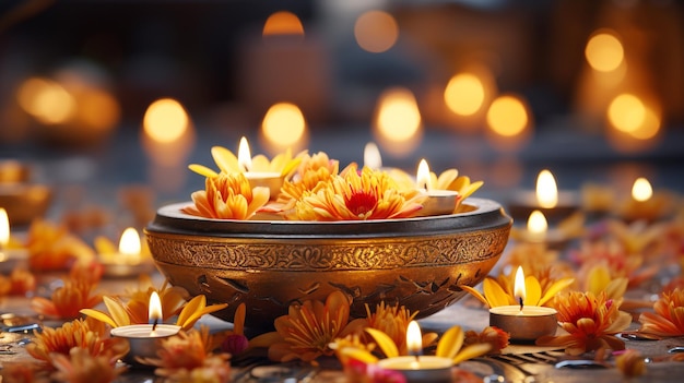 Happy Diwali festival with realistic oil Diwali lamp background