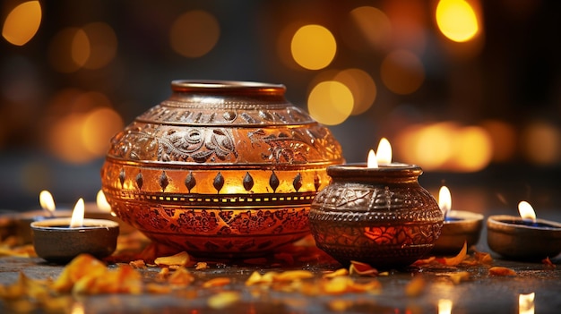 Happy Diwali festival with realistic oil Diwali lamp background