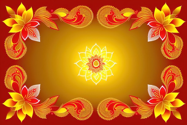 Happy Diwali Greeting Card Template with Yellow Background and Lotus Flowers