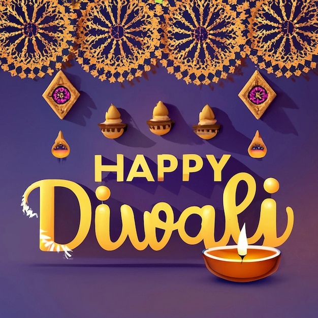 Photo happy diwali greeting card with diya by ai generated