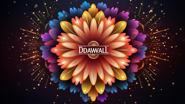 Diya 또는 램프 벡터 일러스트레이션 디자인을 사용한 Happy Diwali 인사말 Rangoli 장식