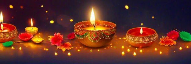 Happy Diwali greetings Rangoli decoration with Diya or lamp