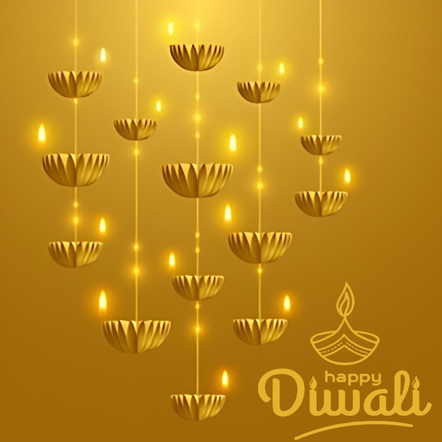 Happy Diwali Hanging paper graphic of Diya lantern Indian festival of lights