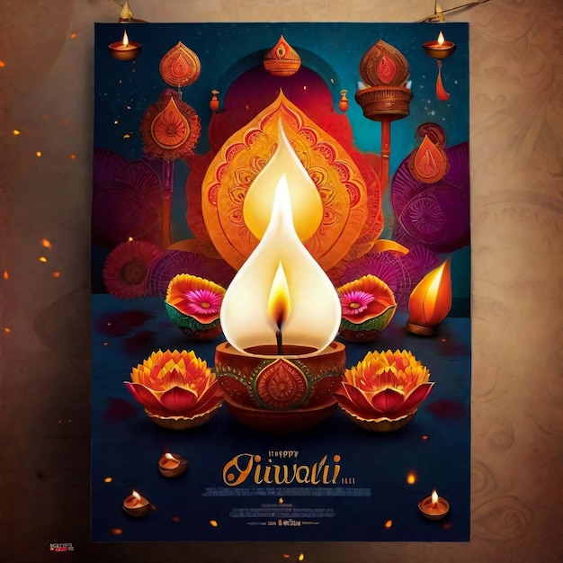 Happy Diwali Hindu festival modern design set in paper cut style with oil lamps on colorful waves an