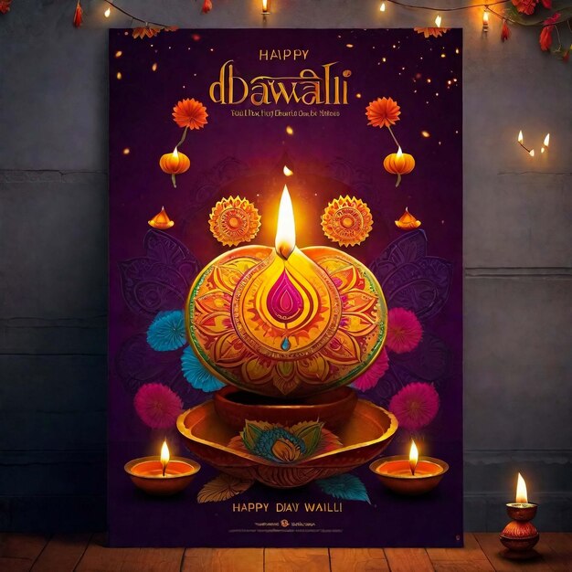 Happy Diwali Hindu festival modern ontwerp in papierstijl met olielampen op kleurrijke golven