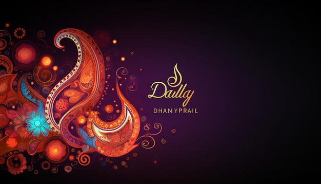Happy diwali holiday greeting card with paisley decoration