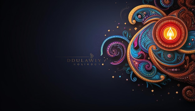 happy diwali holiday greeting card with paisley decoration