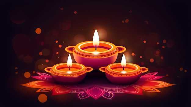 Happy Diwali Illumination Oil Lamps Diya op Dark Magenta Flare Achtergrond