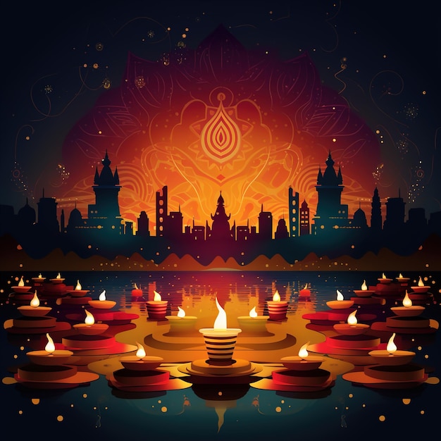 Happy Diwali иллюстрация Burning Diya On Happy Diwali Diwali Celebration Festival of Lights With Background
