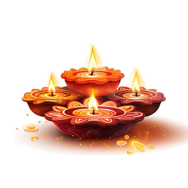 Photo happy diwali illustration of burning diya on happy diwali diwali celebration festival of lights with background