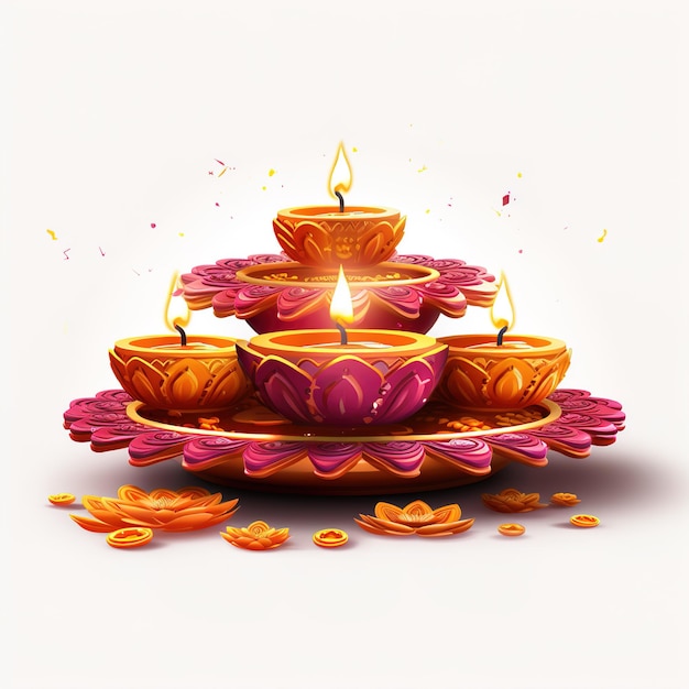 Photo happy diwali illustration of burning diya on happy diwali diwali celebration festival of lights with background