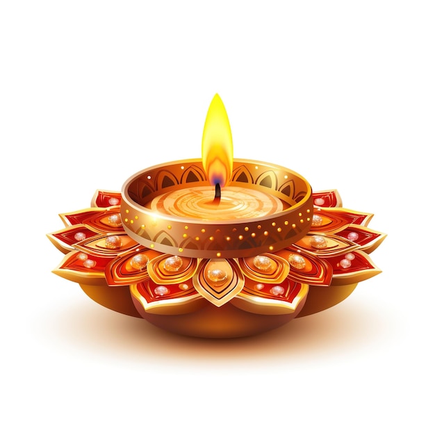 Photo happy diwali illustration of burning diya on happy diwali diwali celebration festival of lights with background