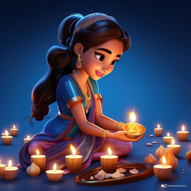 ハッピーディワリ祭ディワリ祭の背景に光の祭典に燃える Diya のイラスト