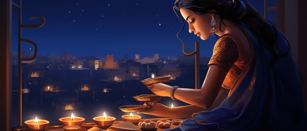 Happy diwali illustration of burning diya on happy diwali diwali celebration festival of lights with background