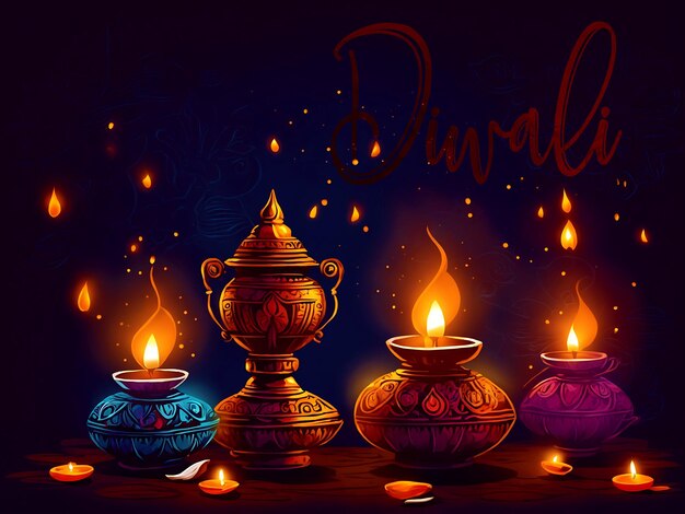 Happy Diwali illustration Of Burning Diya On Happy Diwali Traditional Indian oil lamps Background