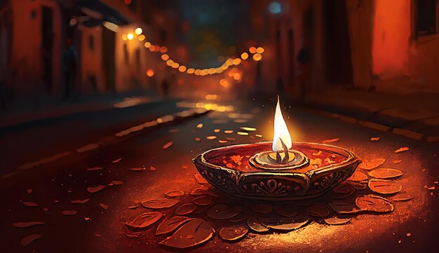 Happy Diwali Illustration of Diwali Diya generative ai