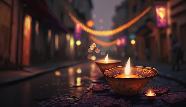 Happy Diwali Diwali Diya 생성 ai의 그림
