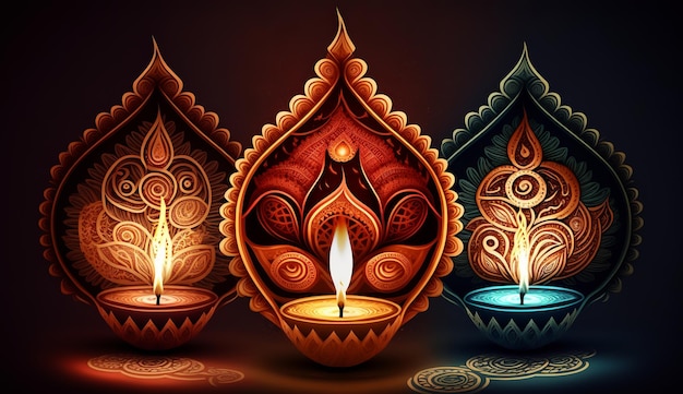 Happy Diwali Illustration of Diwali Diya generative ai