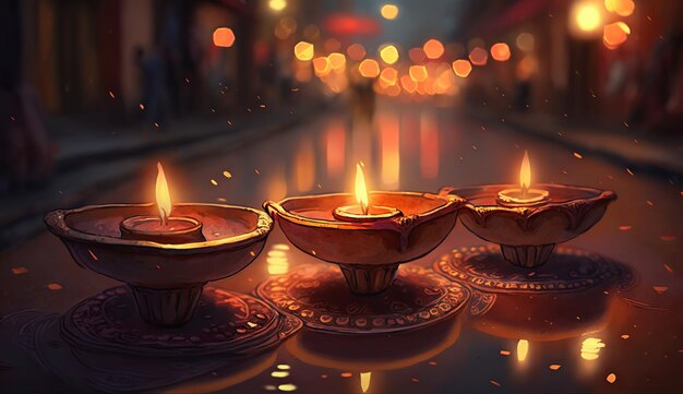 Happy Diwali Illustration of Diwali Diya generative ai