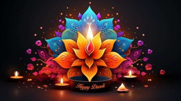 Happy Diwali Illustration of Diwali Diya Generative AI