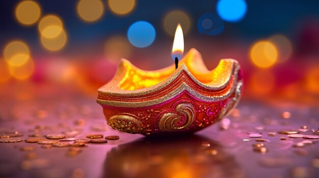 Happy Diwali Illustration of Diwali Diya with copy space