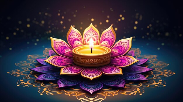 Happy diwali illustration Festive diwali Design with lamp golden lights colorful background