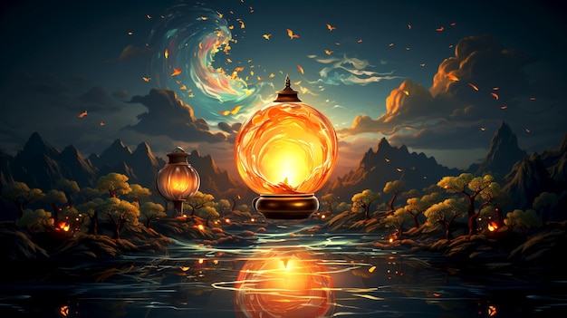 Happy Diwali Illustration of of light with creative oil lamp