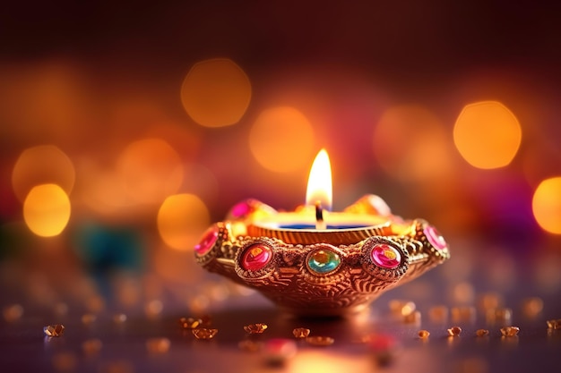 Happy Diwali Indian Deepavali Hindu festival of lights holiday greeting card template Generative AI