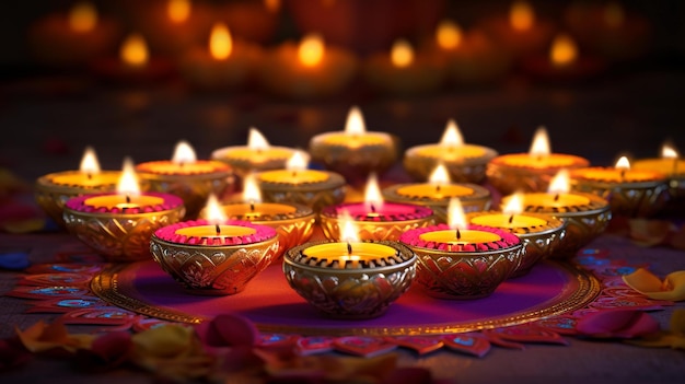 Photo happy diwali indian festival background with candles diwali day ai generated