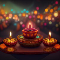 照片印度排灯节节日快乐背景,蜡烛排灯节每天快乐的排灯节