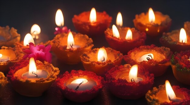 Foto buon diwali, sfondo del festival indiano con candele, giorno di diwali.