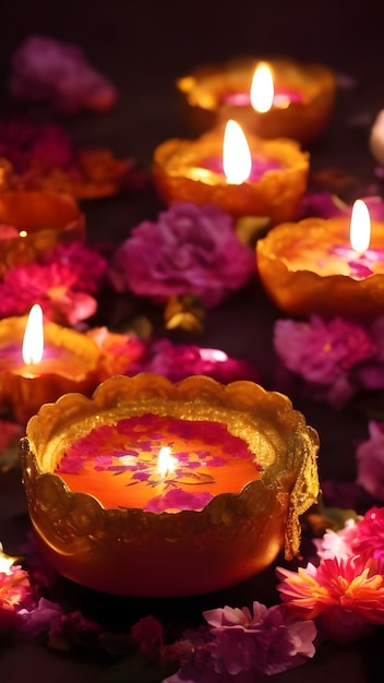 Photo happy diwali indian festival background with candles diwali day