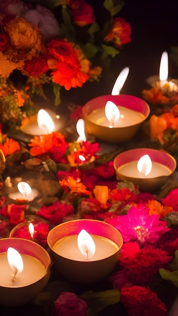 Photo happy diwali indian festival background with candles diwali day