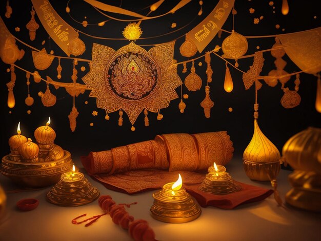 happy diwali indian festival diwali background with candles Diwali lanterns realistic background w