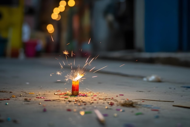 ハッピー・ディヴァリ・ライト・ディヤ・ランプ・オン・ストリート・ウィズ・ファイアクレイカーズ (Happy Diwali Lit Diya Lamp on the Street with Firecrackers) は2023年5月に作成されたニューラルネットワークで実際の人物のシーンやパターンに基づいて作成されたものではない