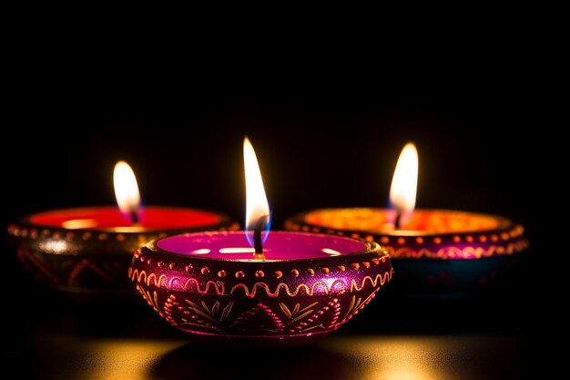 Happy Diwali oil lamp on sparkling dark blank background wallpaper