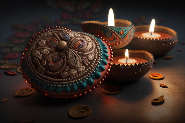 Фото Счастливый дивали или дипавали традиционный индийский фестиваль с глиняной масляной лампой дия индийский индуистский фестиваль