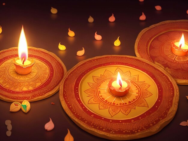 Happy diwali polygonal indian diya oil lamp design with round border frame on indian festive theme