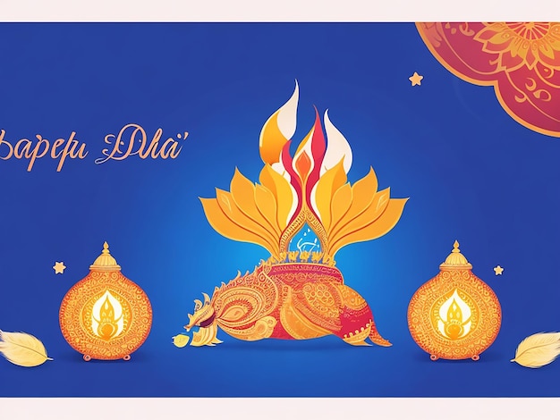 Happy Diwali Poster Lamp and Peacock Vector Illustration Indian festival of lights Design