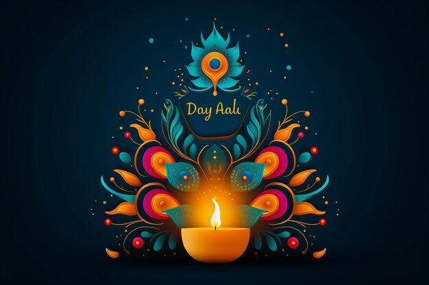 Happy Diwali Poster with Diya Lamp and Peacock